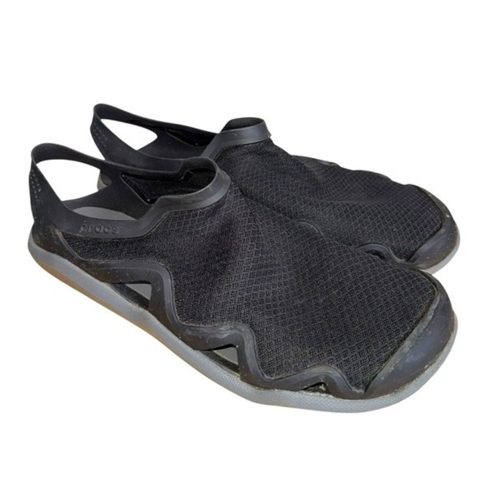 Crocs Swiftwater Wave Mens 13 Pre-Owned Water Shoes Black Mesh Slingback Sandals